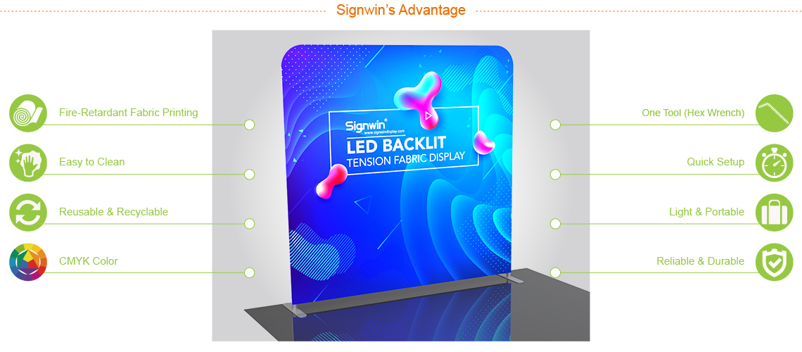 Signwin Custom 8ft Flat Luminous Tension Fabric LED Backlit Trade Show Display 8X8-FT-BTFD-02 Advantage